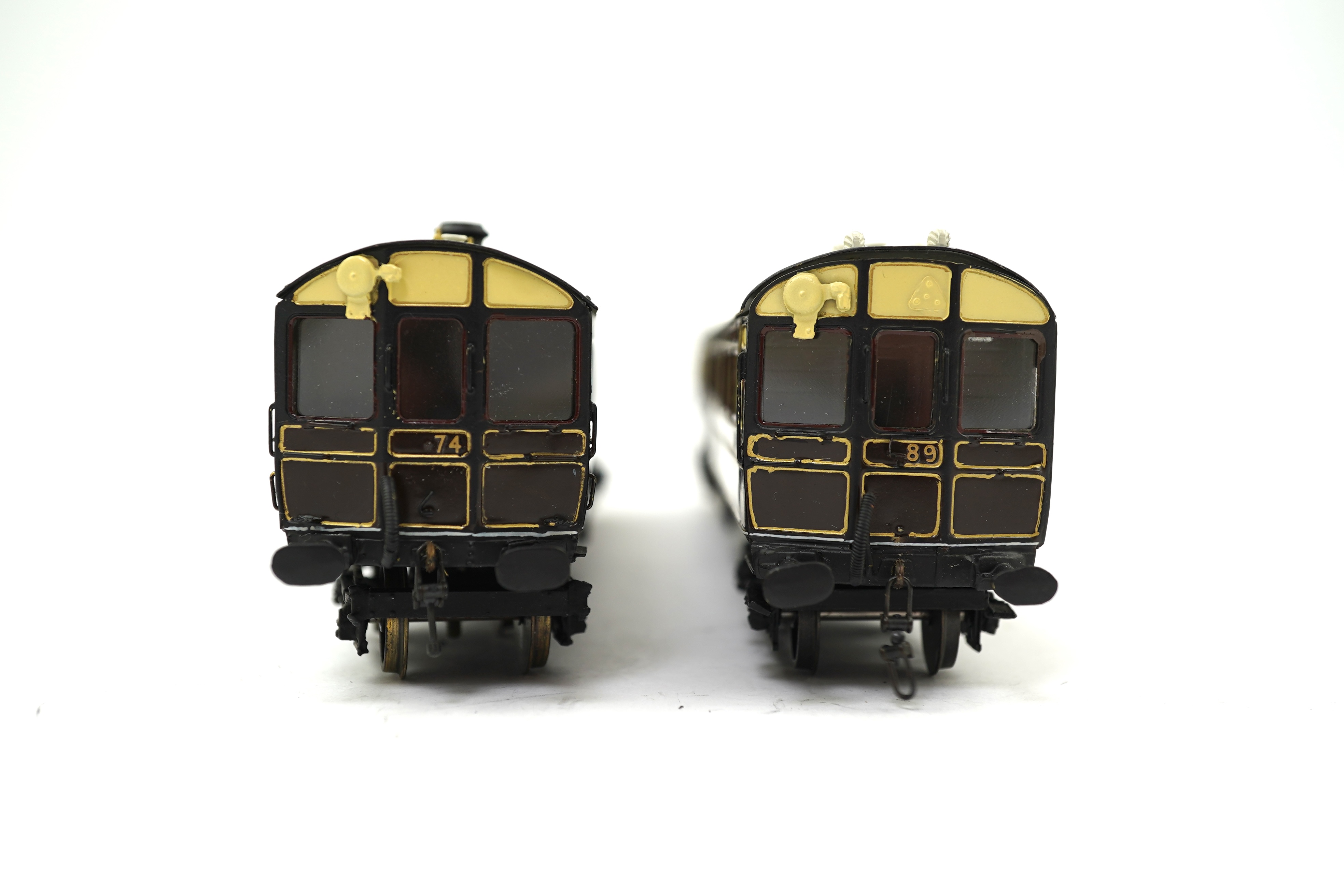 Two 00 gauge plasticard and brass, etc. kit built GWR rail motors; No.74 and No.89, constructed, painted and lined to a high standard, together with a BR turbine electric Co-Co locomotive, 18100, constructed using plasti